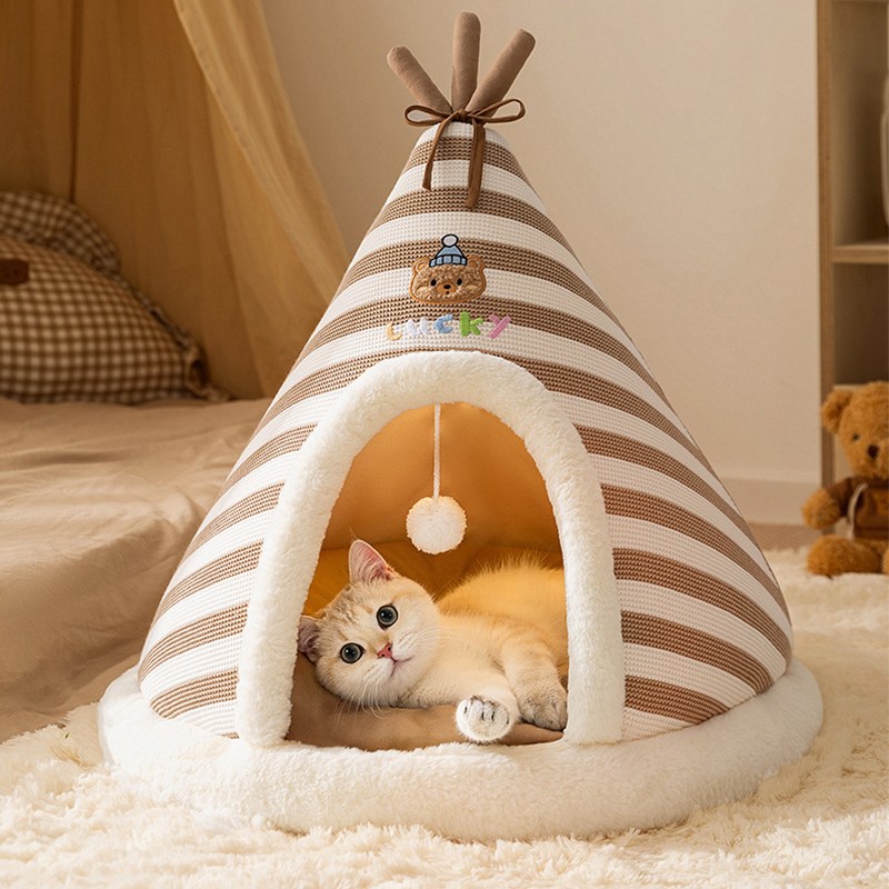 즈이리빙 니트 보온 고양이 숨숨집 텐트 강아지 집, 1개, 브라운 24,500원