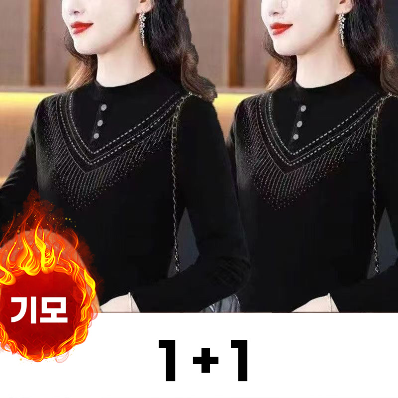 메인워크 1+1 중장년여성 빅사이즈 반폴라 긴팔 티셔츠 가을 겨울 간절기 스판 루즈핏 엄마룩 방한 도톰 보온 레깅스 상의 2매입 19,290원