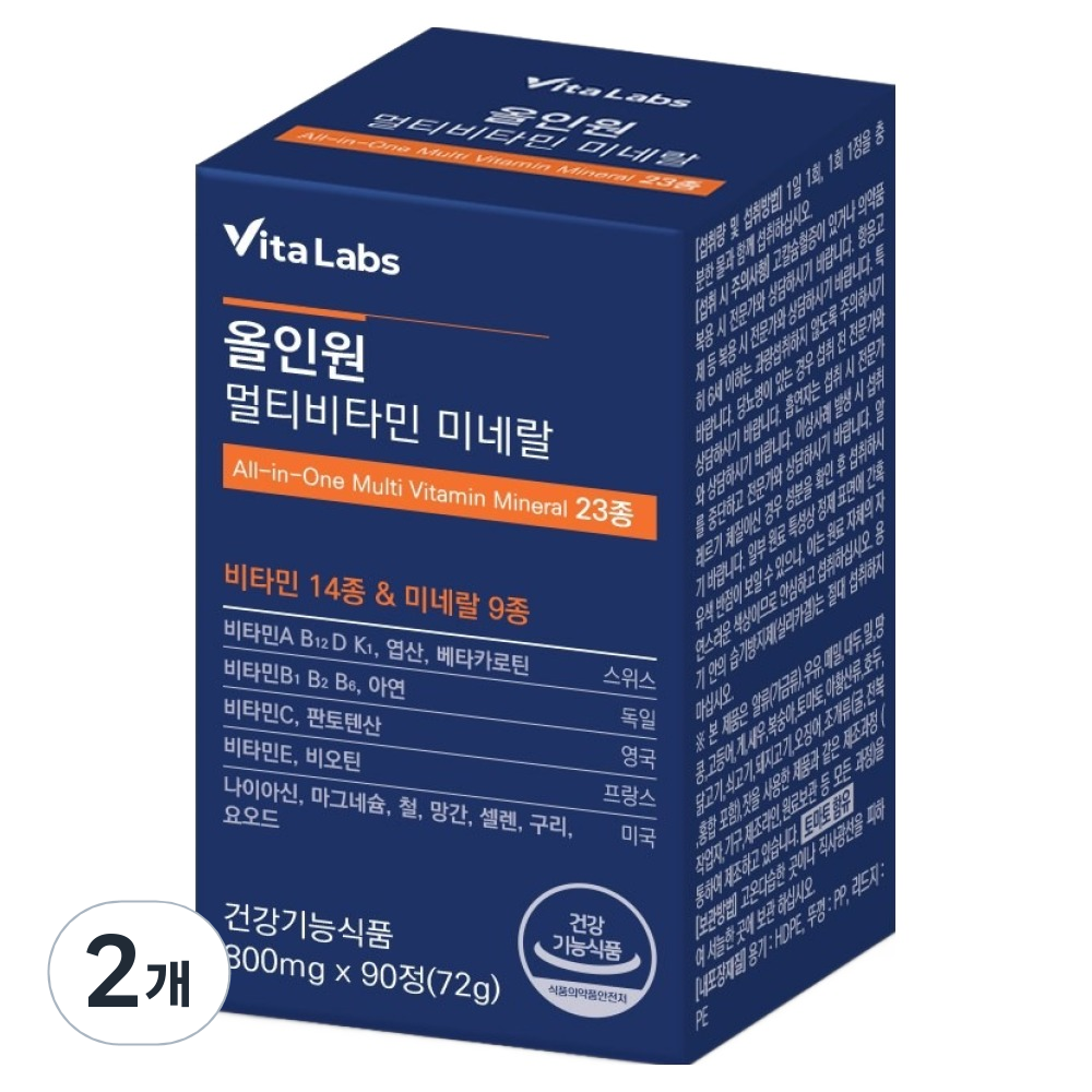 VitaLabs 올인원 멀티비타민 미네랄 23종 72g, 2개, 90정 18,900원