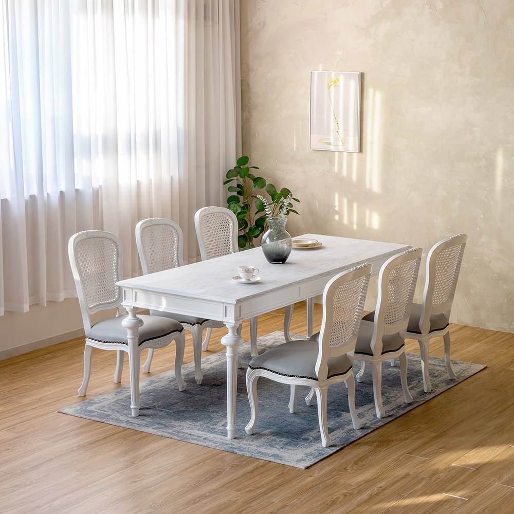 피어젠가구 블랑 프렌치 엔틱 원목 식탁 세트 6인 라탄 식탁 의자 인테리어 1,940,000원