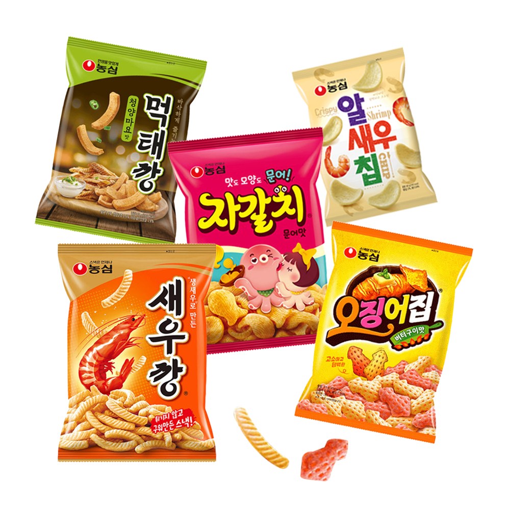 농심 새우깡 90g+자갈치 90g+오징어집 78g+알새우칩 68g+먹태깡 청양마요 60g 2개씩 (총 10개) 20,770원
