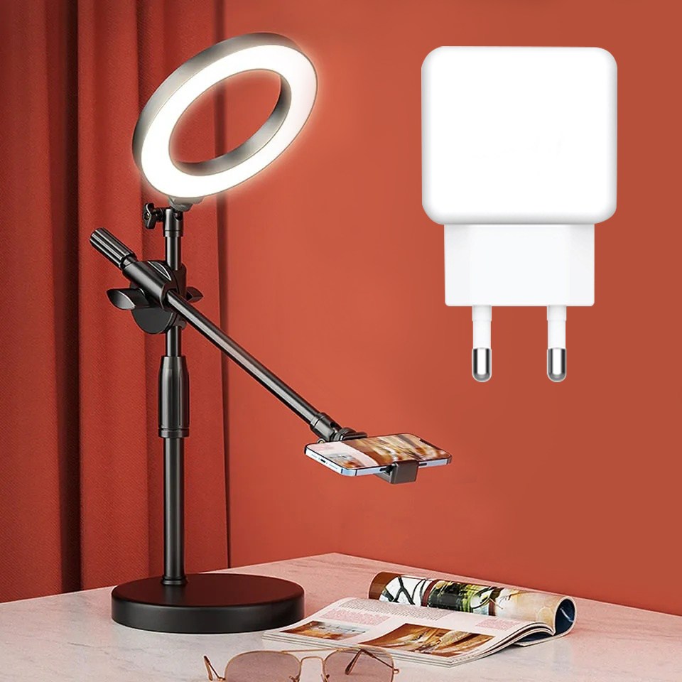 플라이트-E 탁상 책상 스탠드 핸드폰 거치대+16cm LED 조명+USB 저속충전기 세트 방송 영상 사진 촬영용 FLE-U-L16 21,900원
