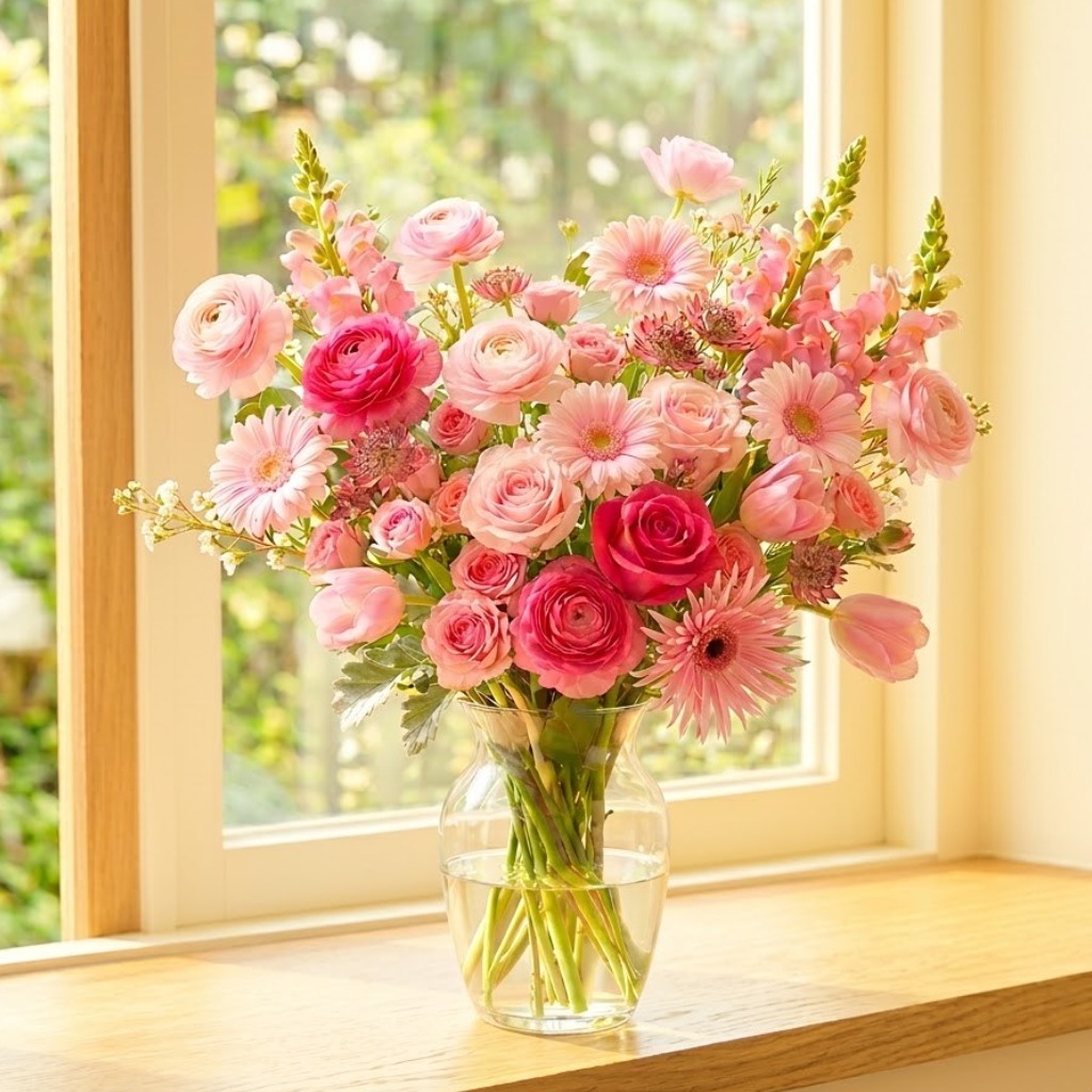 주말배송 신선포장 무지개 생화 꽃택배 (꽃다발X) 플로리스트 색감 구성 + 컨디셔닝 완 아르띠콜로, 10개, 핑크 꽃송이수, 현재가 18,500원