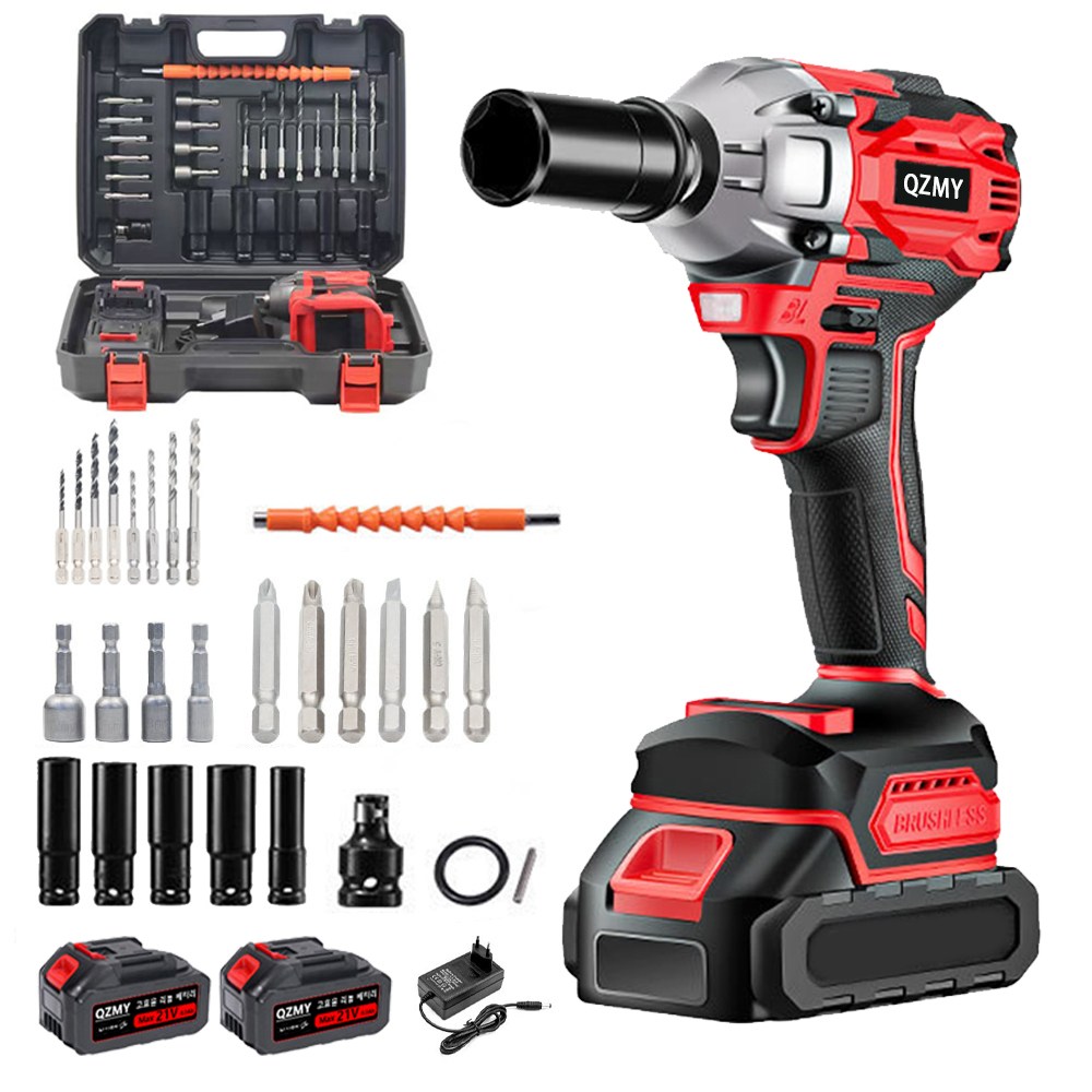 QZMY 21V 고출력 러쉬리스 모터 임팩드릴 880Nm 전동 임팩 렌치 임팩트 드릴 드라이버 마끼다 호환 4.0Ah배터리*2, 1세트 129,000원