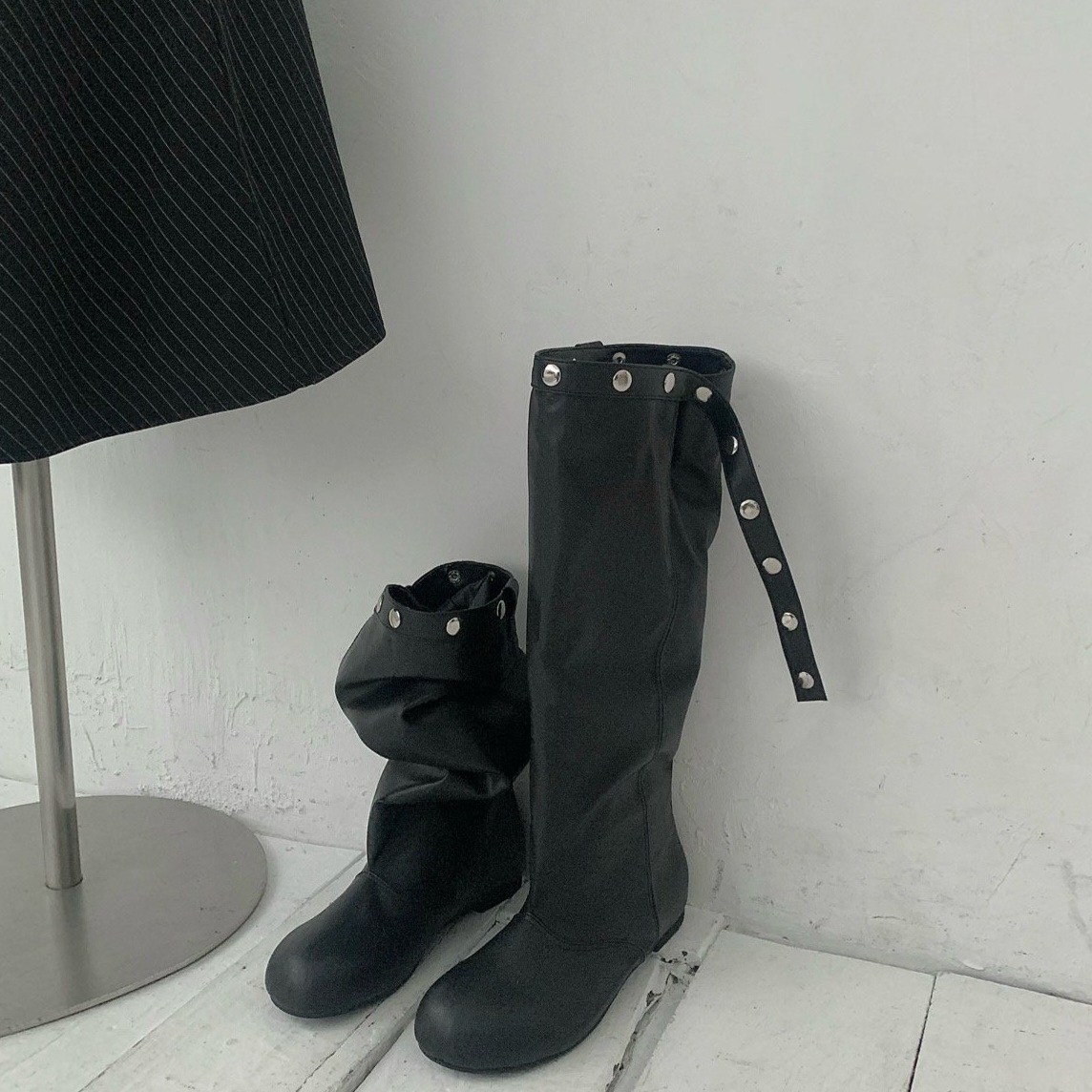 블랑쉬엘 26봄신상 라운드토 투웨이 1cm 낮은굽 롱부츠 간절기 데일리슈즈 65,500원