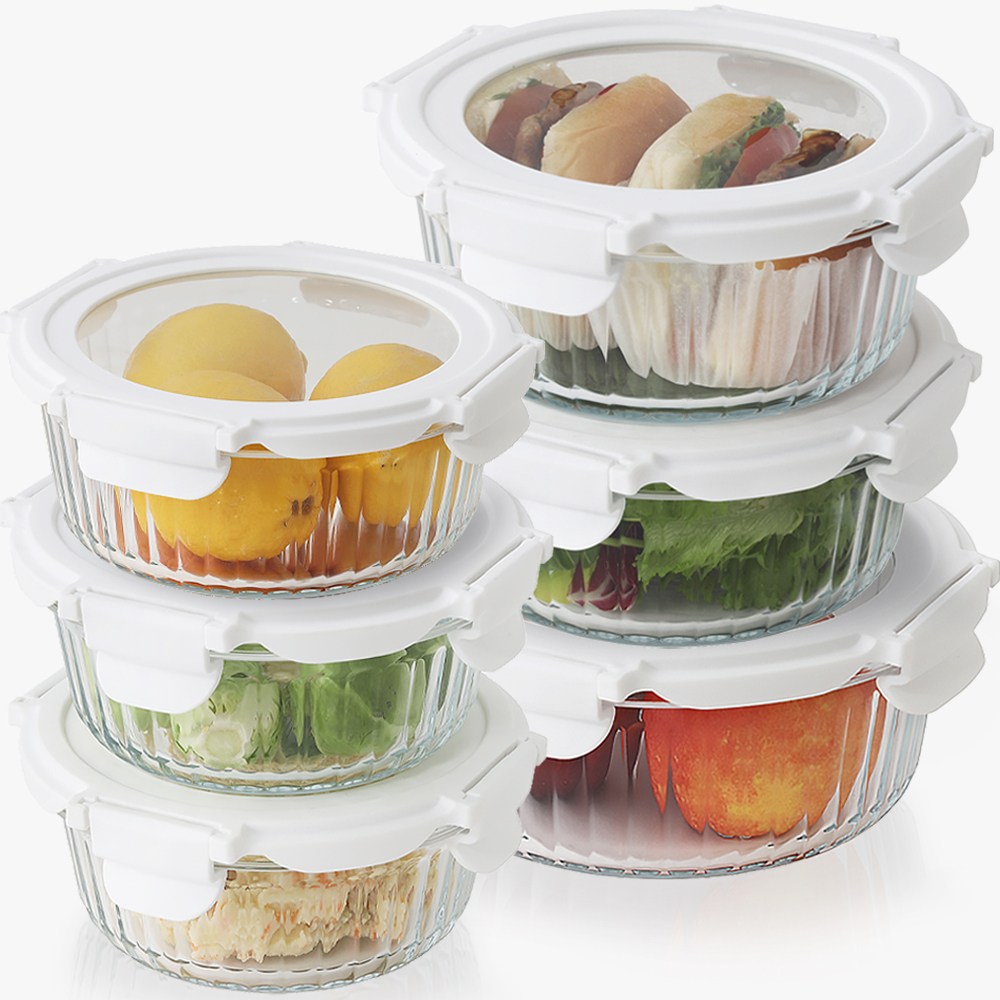 네오플램 글라스캡 유리 반찬통 밀폐용기 혼합세트 원형 6p (400mlx3p+620mlx2p+950ml) 29,900원