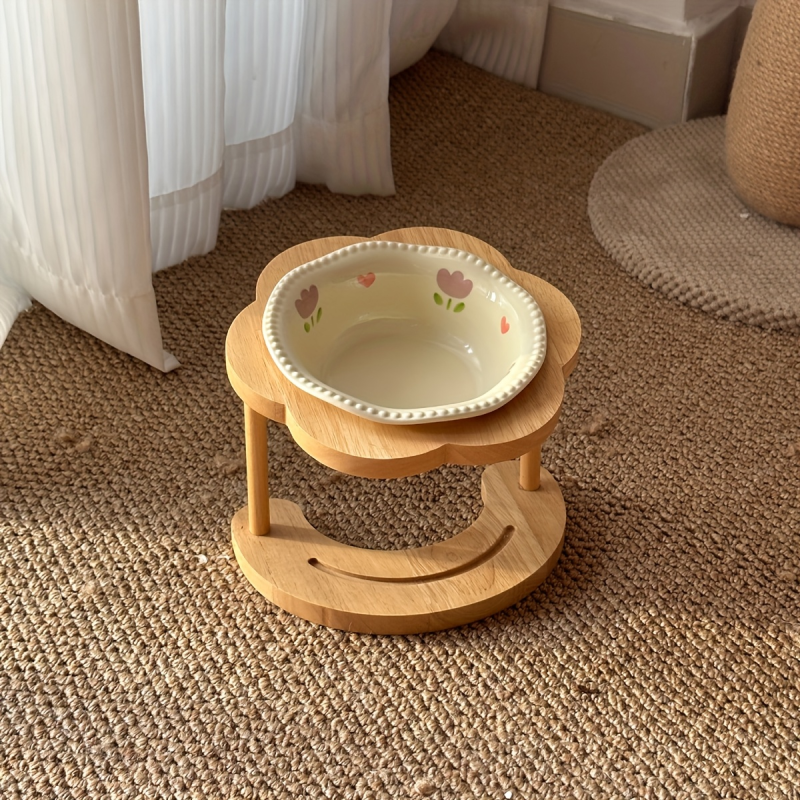 플로럴 세라믹 펫 볼 나무 스탠드 고양이 강아지 식기대 16,900원