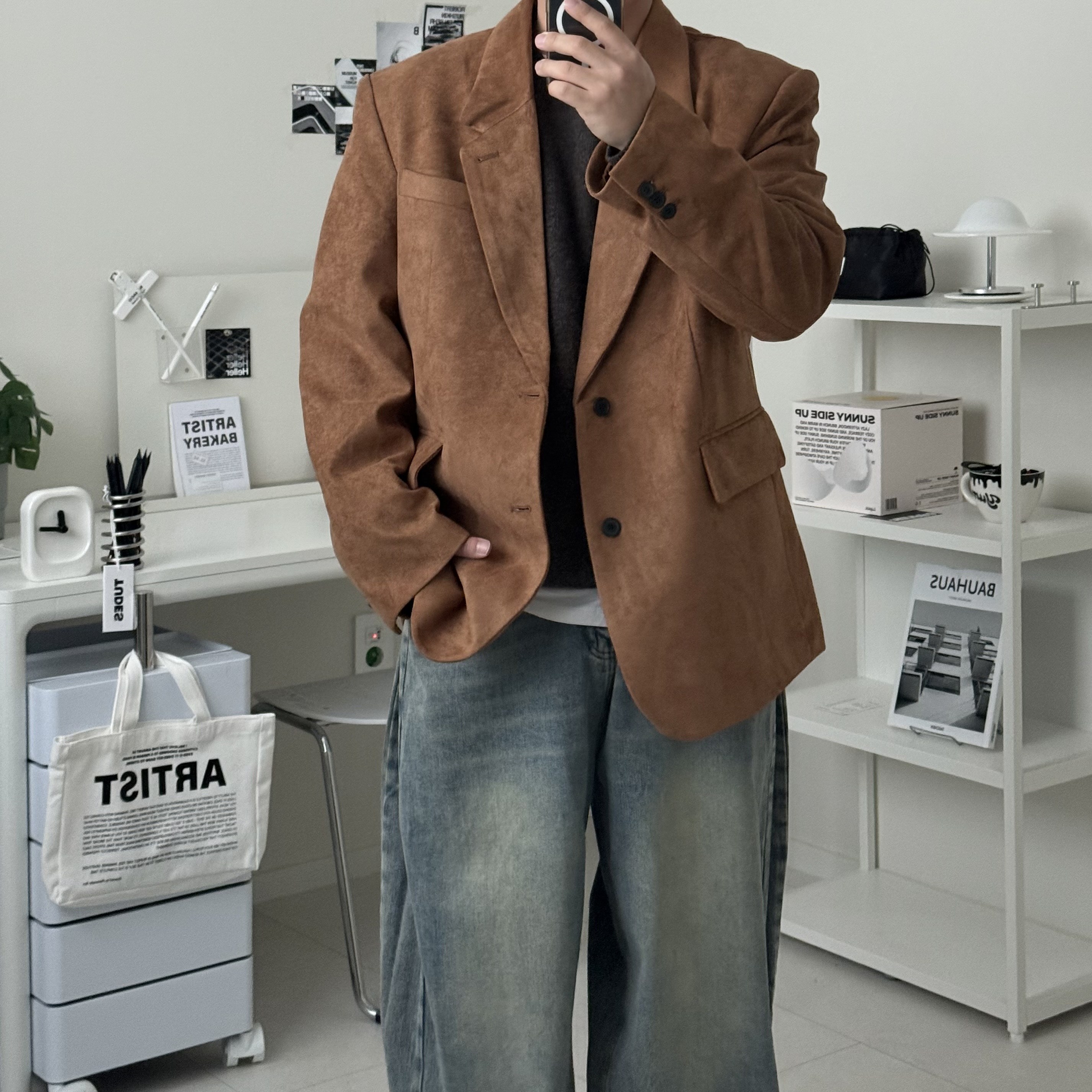 르위 오버핏 스웨이드 블레이저 자켓 싱글 정장 빅사이즈 53,910원