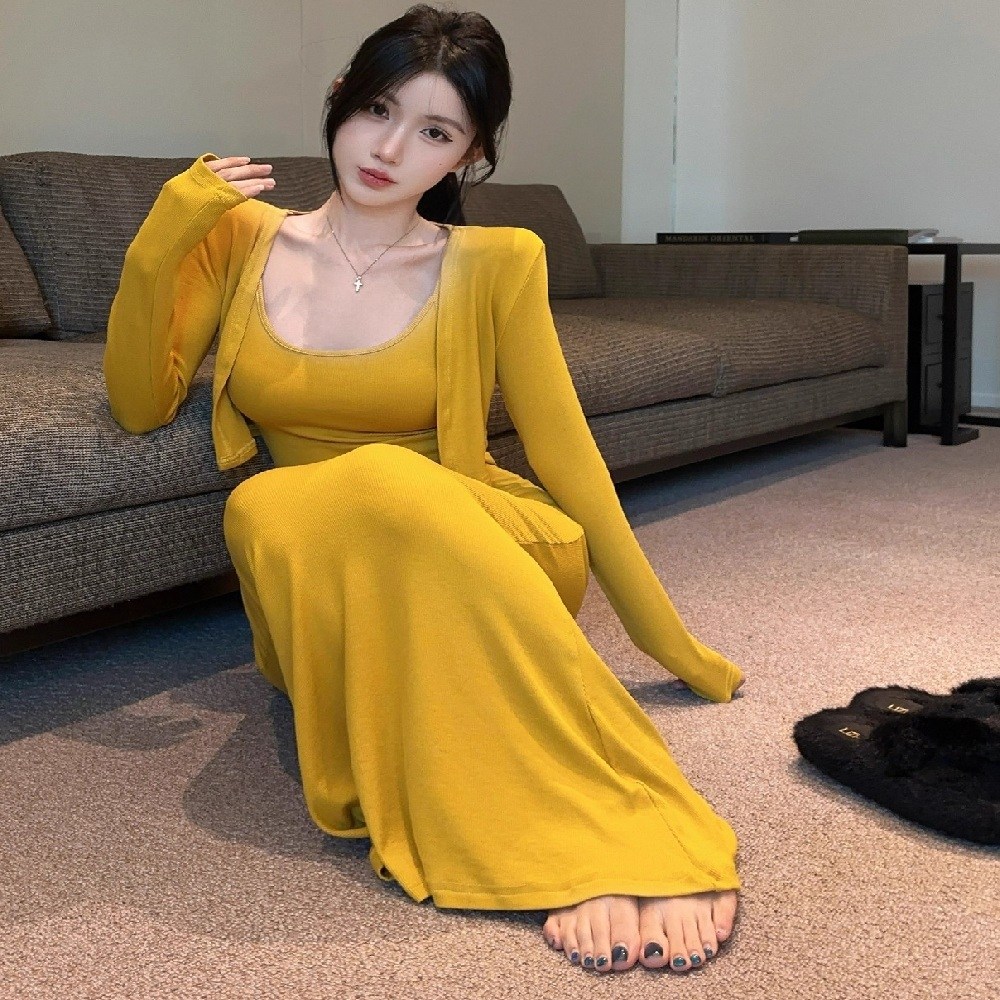 마리하우스 색이 너무 이쁜 고품질 니트 롱나시원피스+가디건 세트 투피스 25,800원