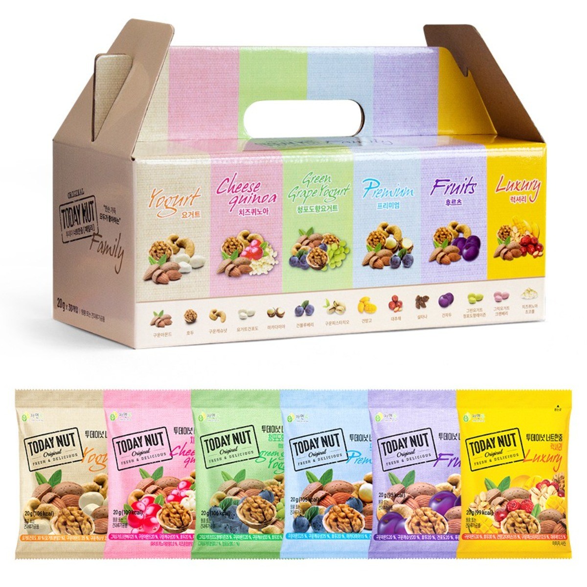 투데이넛 너트한줌 혼합 믹스 6종 30봉 패밀리 하루견과 선물세트 20,450원