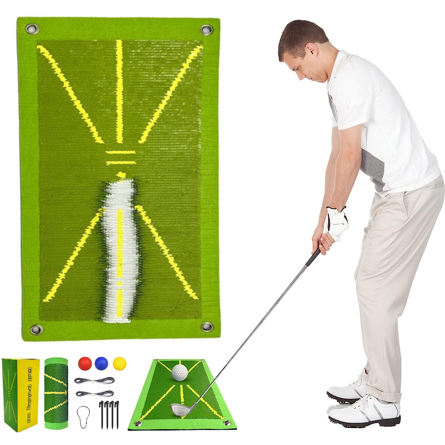 SAIVEINA 휴대용 스윙 감지 배팅용 골프 훈련 매트 스윙 경로를 보여주는 골프 스윙 트레이너 매트 올바른 타격 자세 골프 실내 실외용 훈련 보조 매트, 그린 19,800원