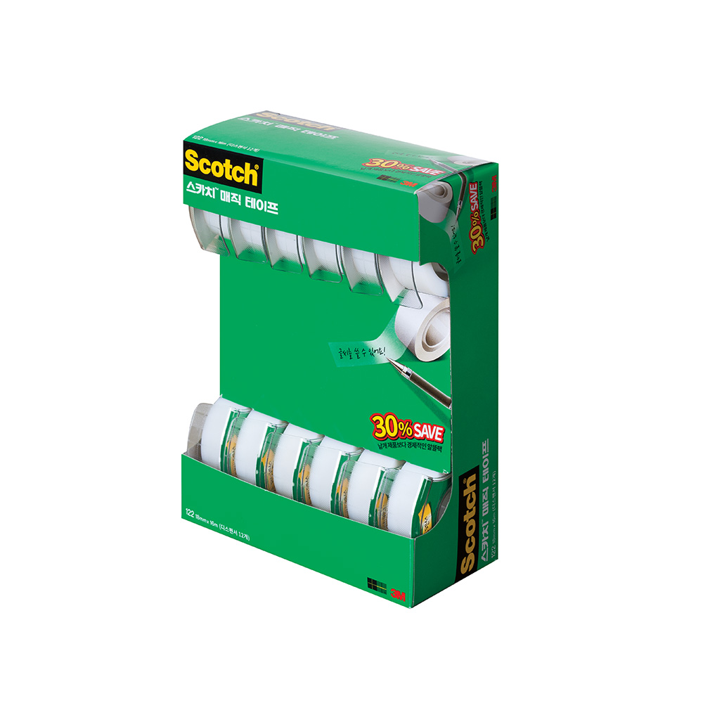3M 매직 테이프 122-12 세이빙팩 18mm 16m 디스펜서 알뜰 상품 메모 테이프, 단품 27,520원