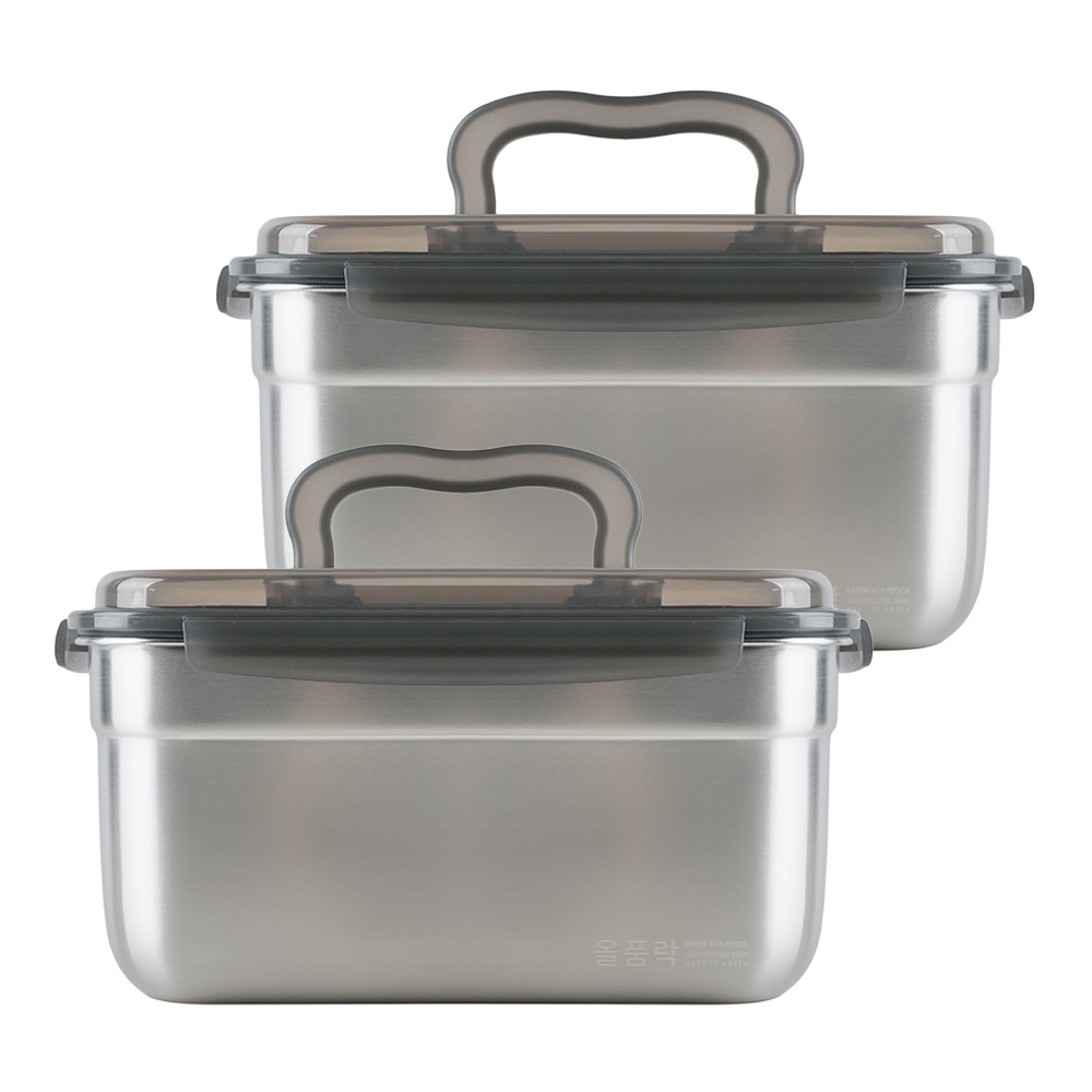 올품락 원쁠템 퓨레씰 스텐 밀폐용기 손잡이 김치통 그레이, 2개, 3.6L 52,900원