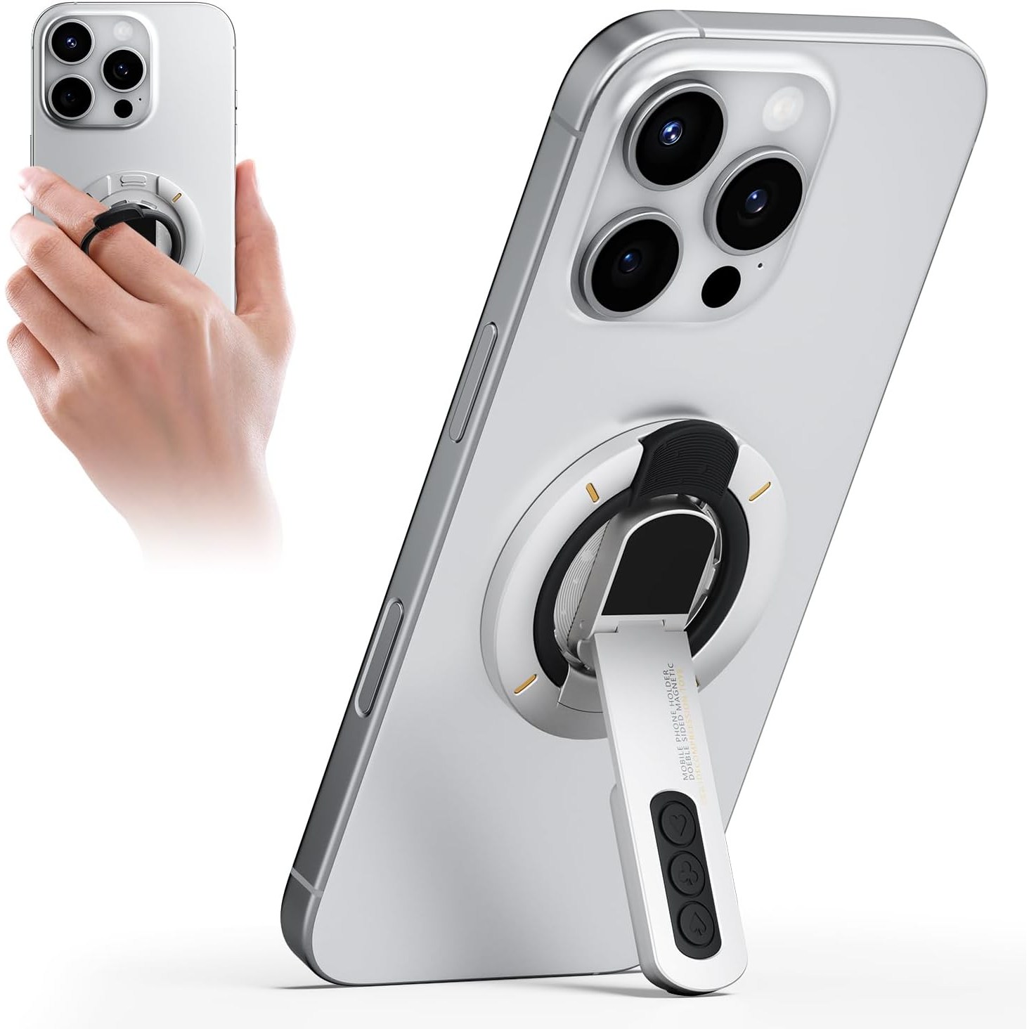 MagSafe 폰 그립 스탠드, 양면 자석이 적용된 3-in-1 마그네틱 핑거 링 홀더, 피젯 장난감 디자인, iPhone 17/16/15/14 시리즈 및 삼성 S 시리즈 휴대폰, 1개, 흰색 29,990원