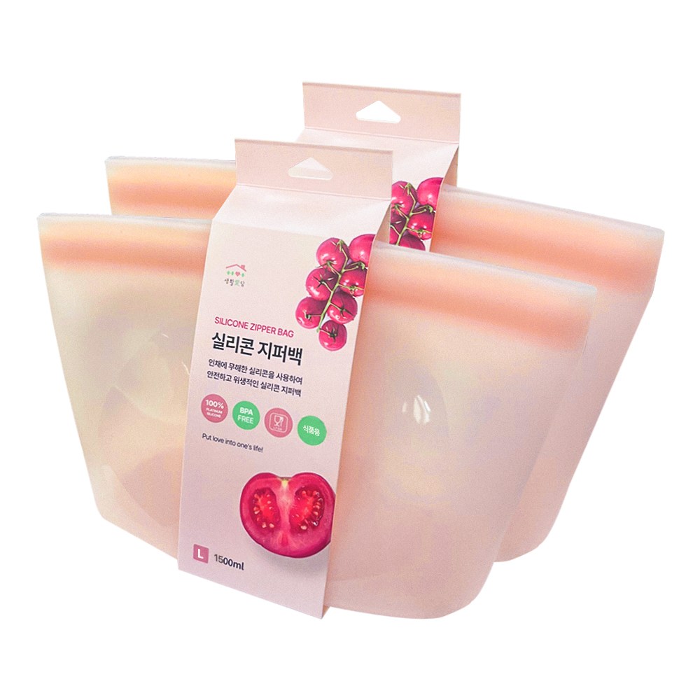생활애담 플래티넘 실리콘 지퍼백 핑크, 1500ml *2p, 1세트 21,900원