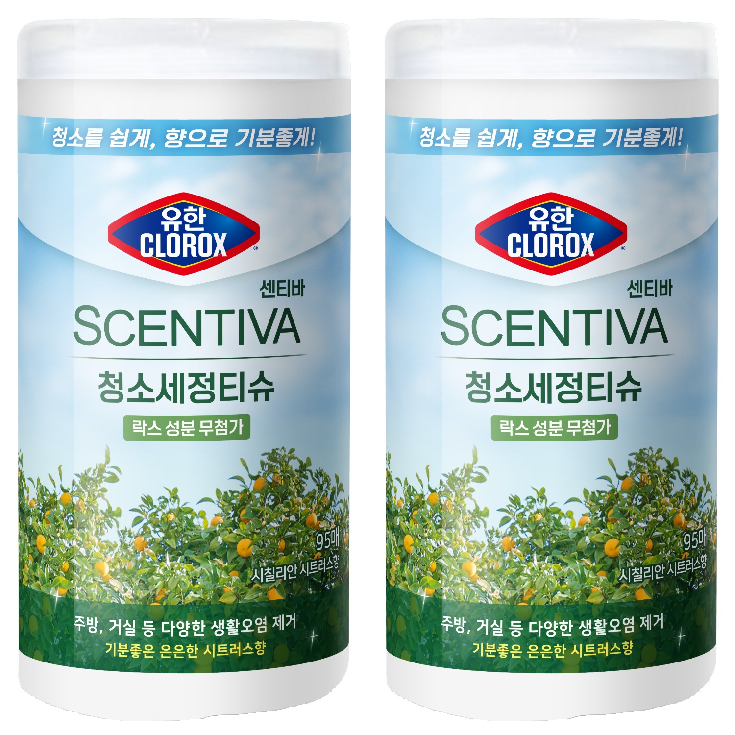 유한클로락스 센티바 청소세정티슈 시칠리안시트러스향 95매 15,800원