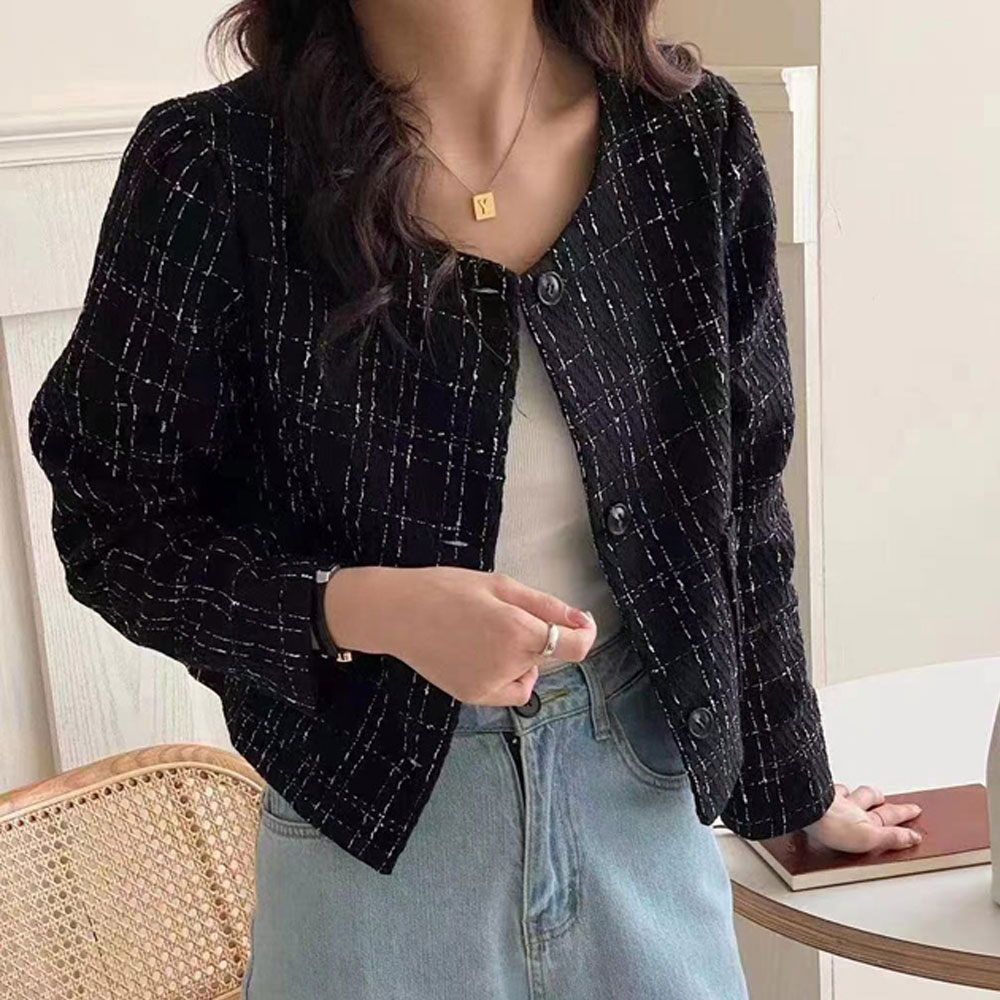 지니우우 라운드넥 트위드 긴팔 자켓 J0151A 23,800원