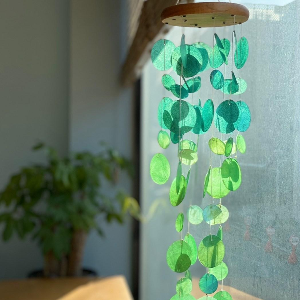 오로벨 캐피즈차임 조개차임 인테리어모빌 윈드차임 인테리어 어린이집 여름 모빌 인테리어 소품 장식 소품 집들이선물, 그린블루+천정고정고리 35,800원