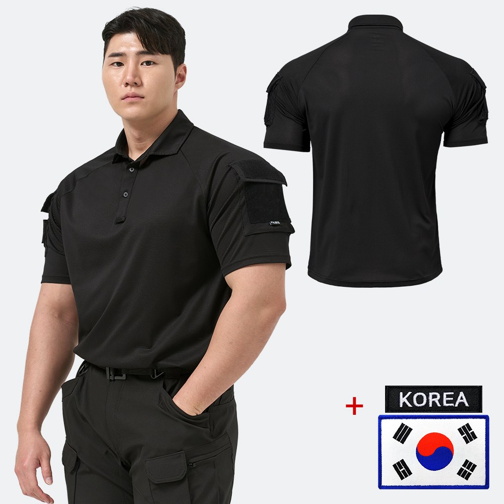 아머 전술 반팔 카라 티셔츠 + 태극기 코리아 패치 - 밀리터리 군용 경호 가드 보안 스태프 안전 코리아 39,900원