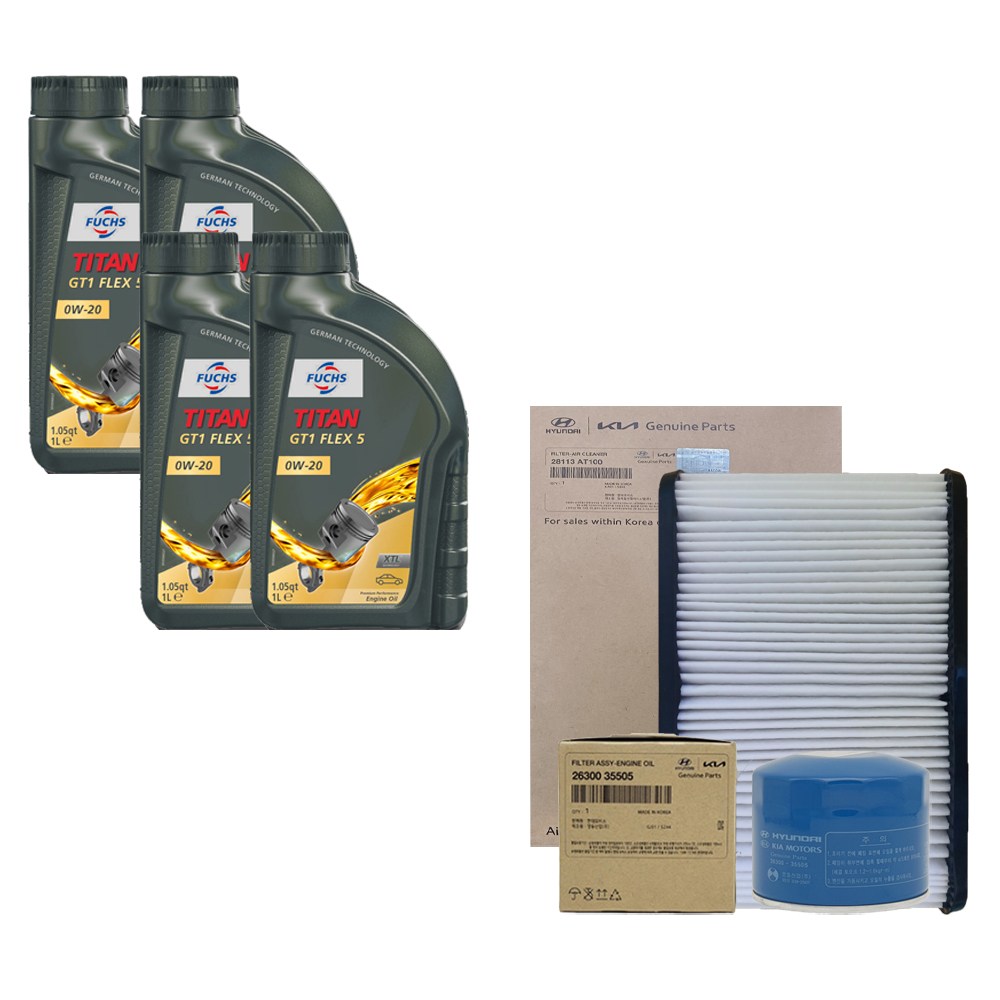 니로 하이브리드(22년 이후) 훅스 타이탄 플렉스 5 0W20 4L 순정 엔진오일 세트 35505-AT100 124,560원
