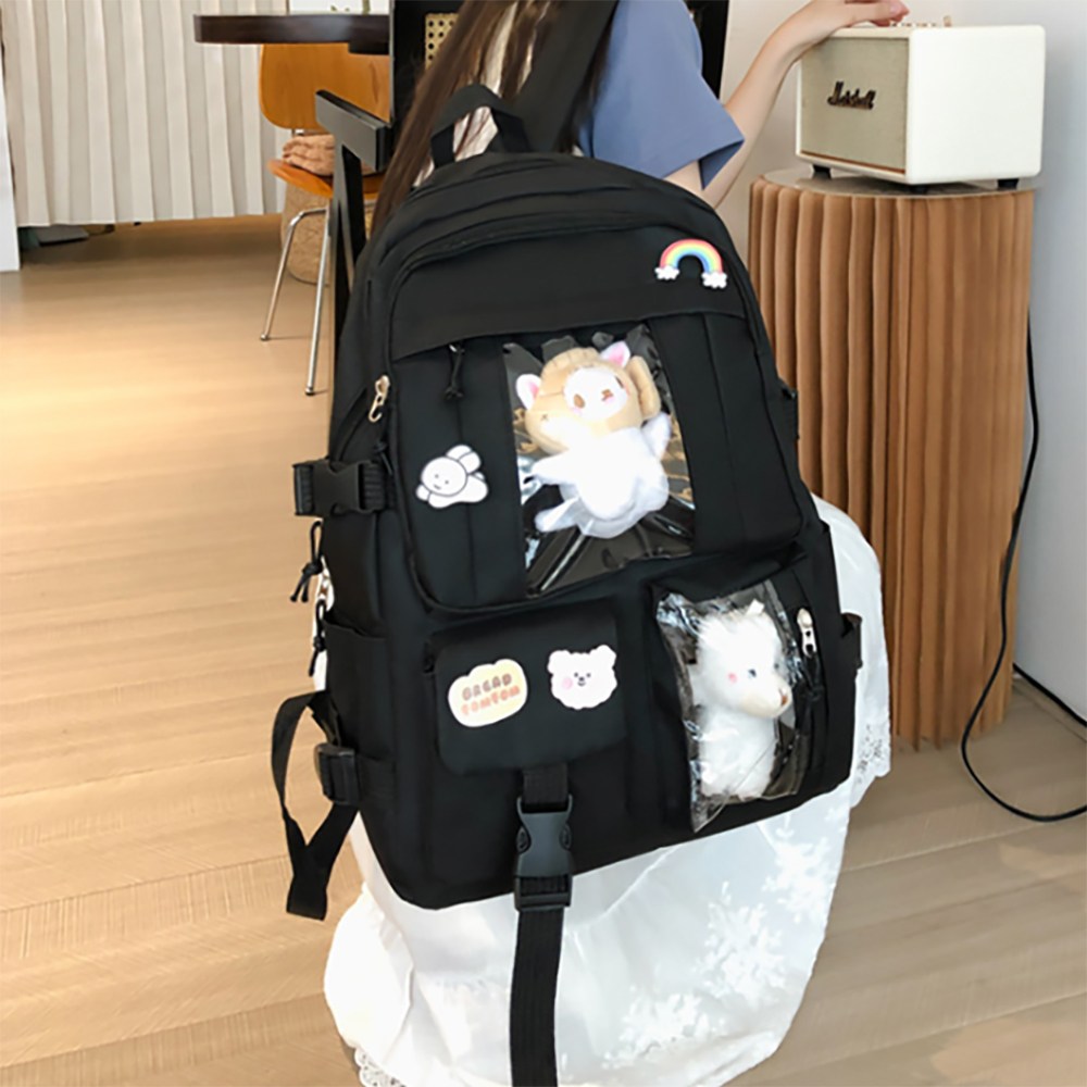 리브온 학생 백팩 올인원 세트 인형 뱃지 키링 포함  대용량 캐주얼 책가방 11,900원