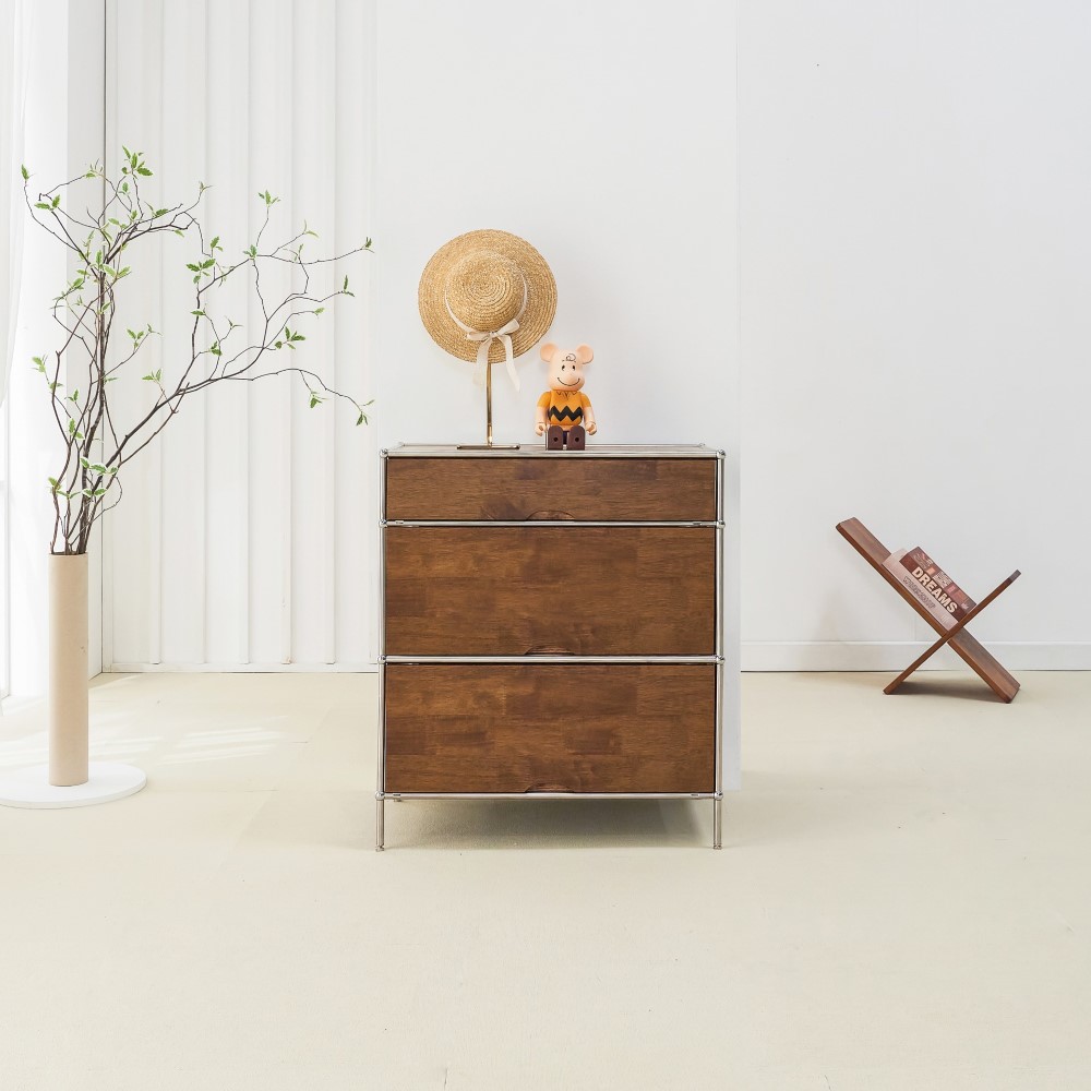 완제품 비올라 3단 서랍장 협탁 수납 모듈 미드센츄리 스텐 파이프 다용도 685 장식장 원목, 원목(월넛) 435,000원