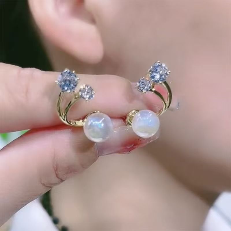 NXNA 14K 골드 홀로그램 세미 진주 머메이드 귀걸이 럭셔리 무드 GRA인증서 엑설런트등급 모이사나이트 5A 지르콘 귀걸이 고급스러운 귀걸이 여성 도금 CS-ED045 69,000원