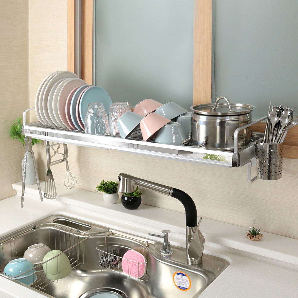 퀸넥스 뉴 레일 스페큘럼 창문형 식기건조대 900 15 + 물받이 2p + 수저통 + 조리도구 걸이 + 브라켓 2종 127,610원