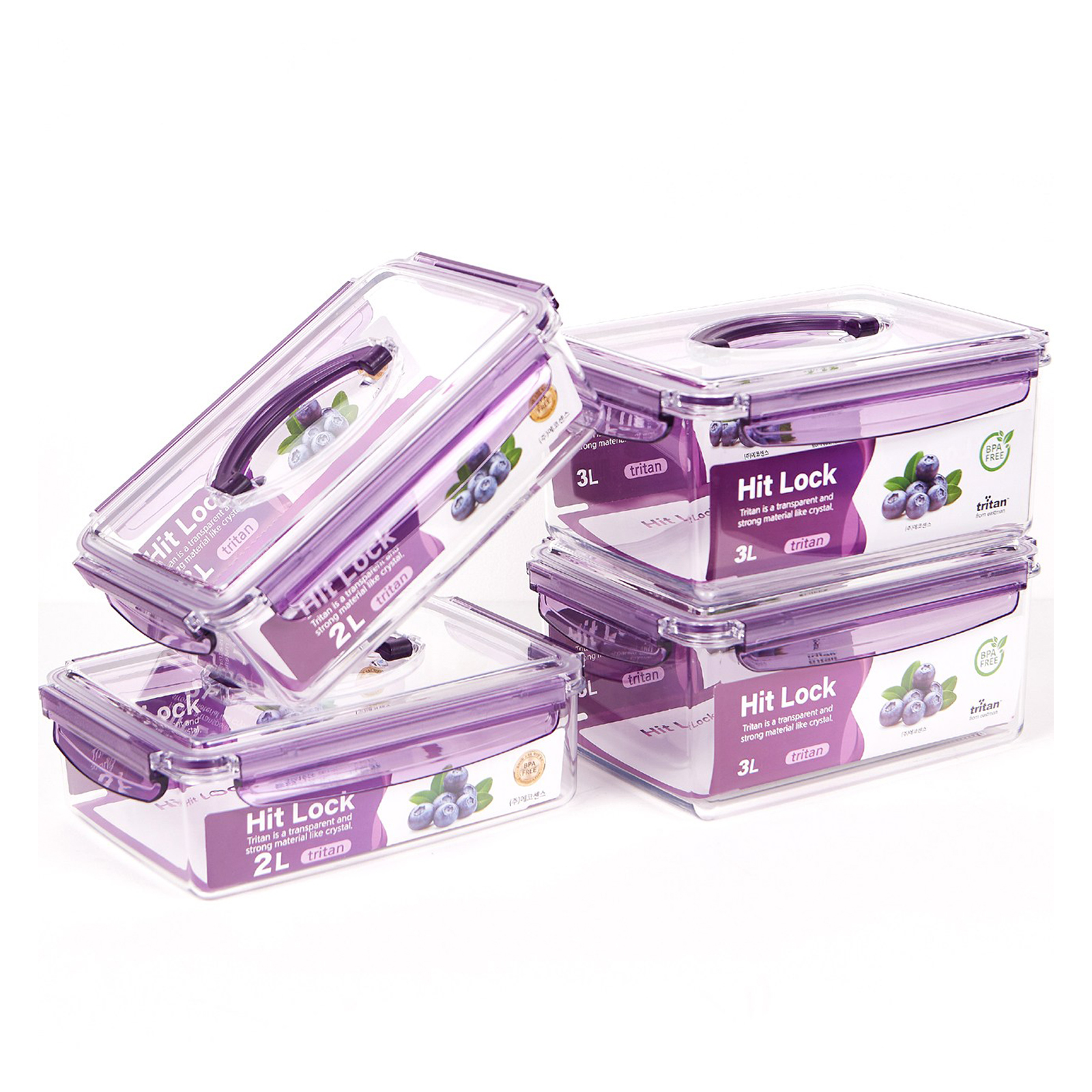 히트락 올트라이탄 핸들형 대형 직사각 밀폐용기 세트, 1세트, 2000ml(2P) + 3000ml(2P) 66,070원