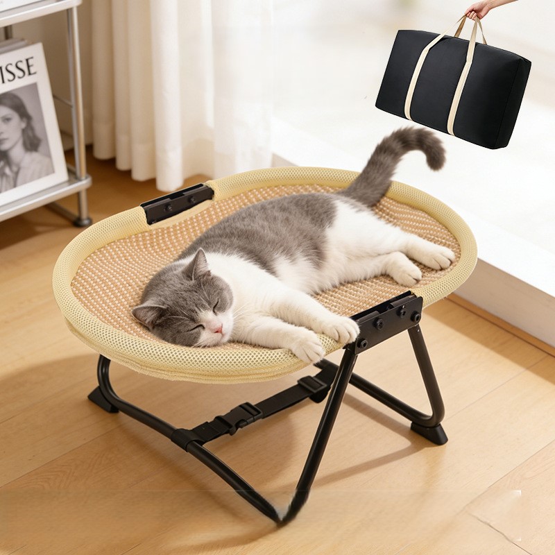 HANTAO 강아지 접이식 캠핑 이동식 의자 펫 메쉬 해먹 침대 사계절 반려동물 푹신한 편안한 방석 쿠션 + 전용가방, 1개, 베이지 32,500원