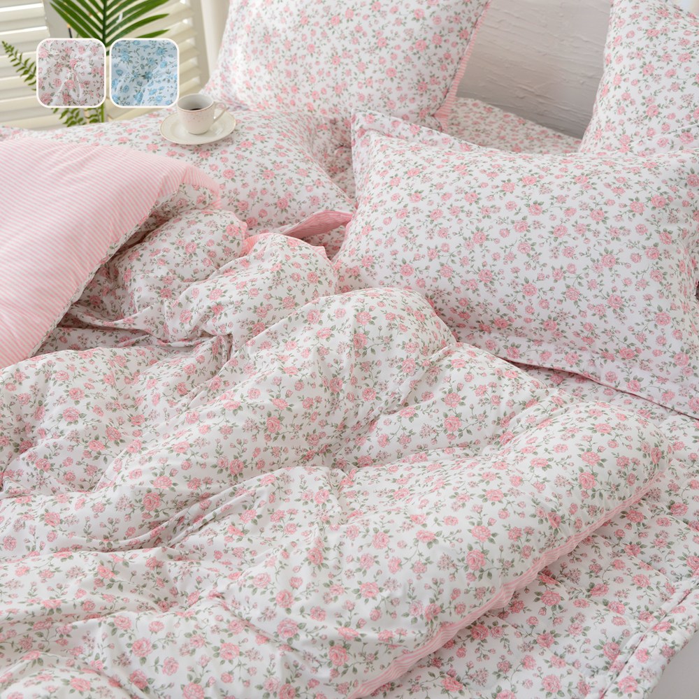 국산 리빙캐슬 로사가든 마이크로모달 차렵이불 + 패드 세트 84,800원