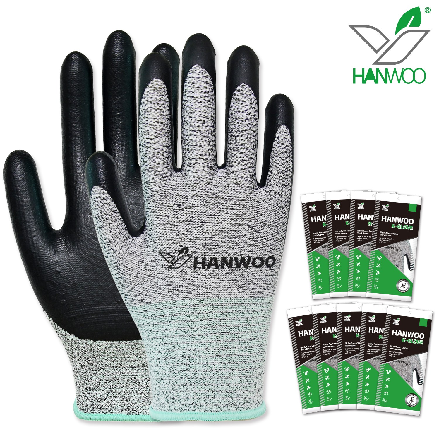 한우 HANWOO 케이글로브 NBR 코팅 스마트터치 작업장갑 택배 운전 포장, 단일색상, 10세트 10,800원