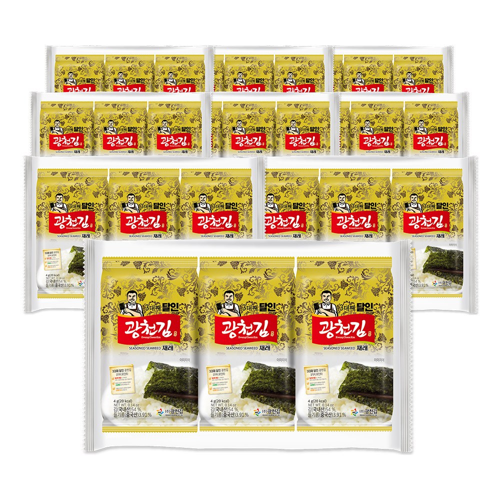 광천김 3대째 달인 재래 도시락김 27봉, 27개, 4g 10,900원