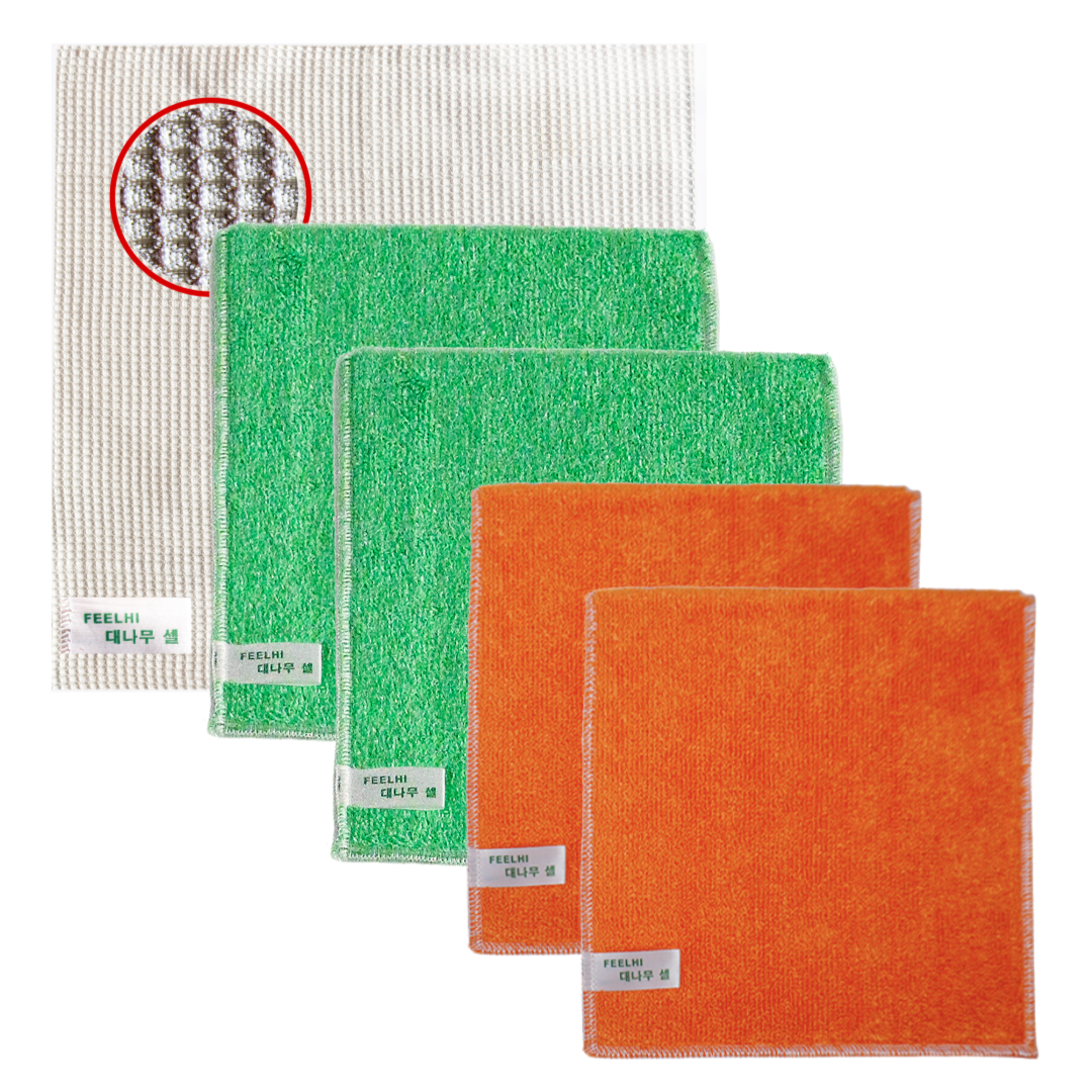필하이 천연 항균 대나무셀 행주 오렌지 2p + 그린2p + 마른행주1p 세트, 1개 18,000원