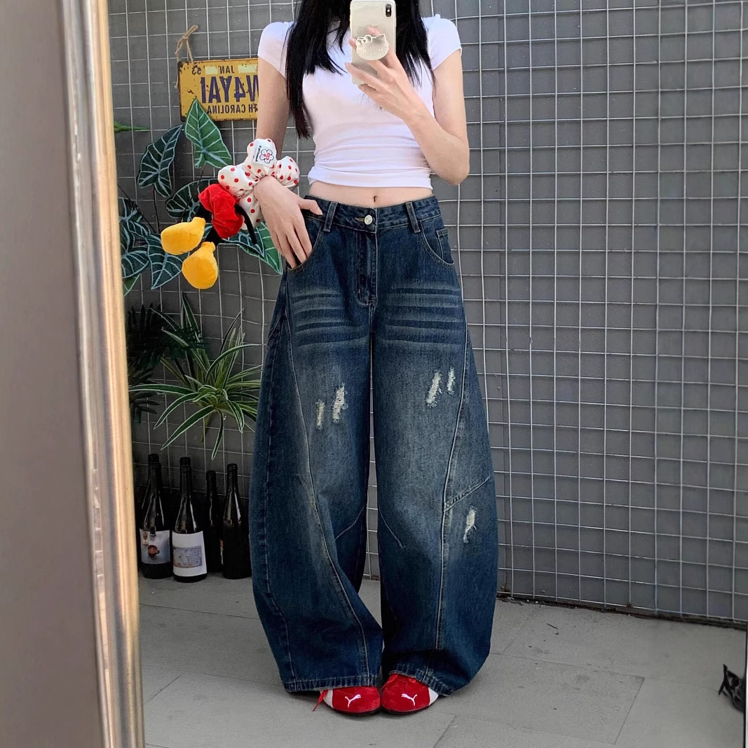 더플로우커머스 여성용 디스트로이드 빈티지 워싱 벌룬 데님 팬츠 33,900원