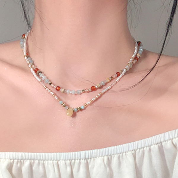 라일리 [2개세트] 원석과 비즈 믹스 목걸이 10,900원