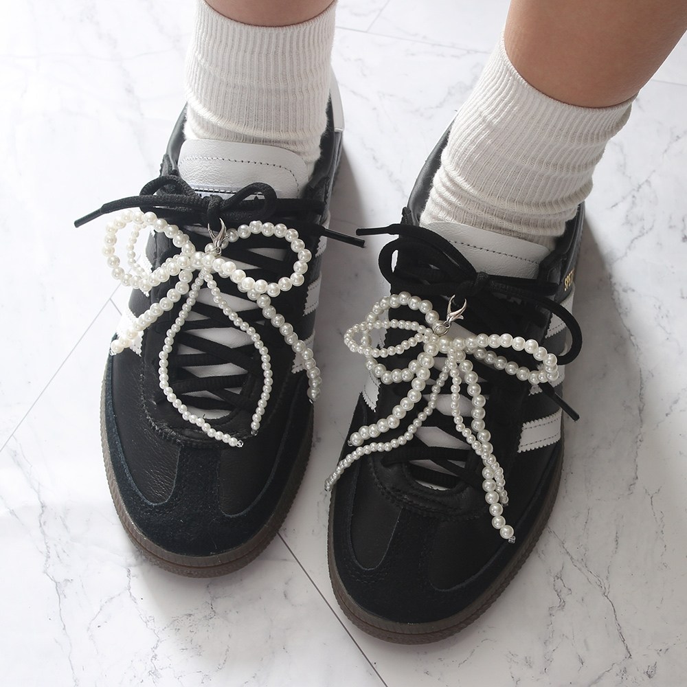 OK신꾸 두줄진주리본 2P세트 슈참 운동화 신발꾸미기  파츠 1,500원