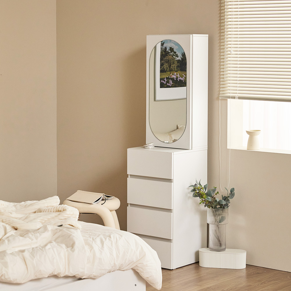 파로마 로우A 라운드 거울 틈새수납 공간활용 입식화장대 400, 화이트 149,000원