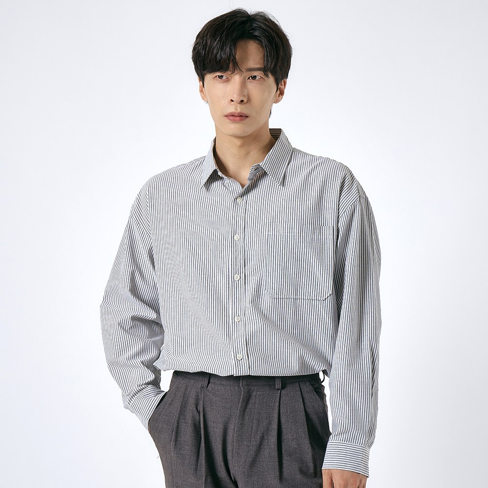 엘엑스티 남성용 오버핏 옥스포드 스트라이프 면 혼방 포켓 긴소매 셔츠 20,990원