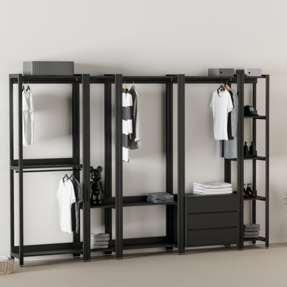 시스템행거 이케아 행거 스탠드옷걸이 옷장 원룸 미니 드레스룸 물리그 2단 이동식 자취방, 블랙 138,310원