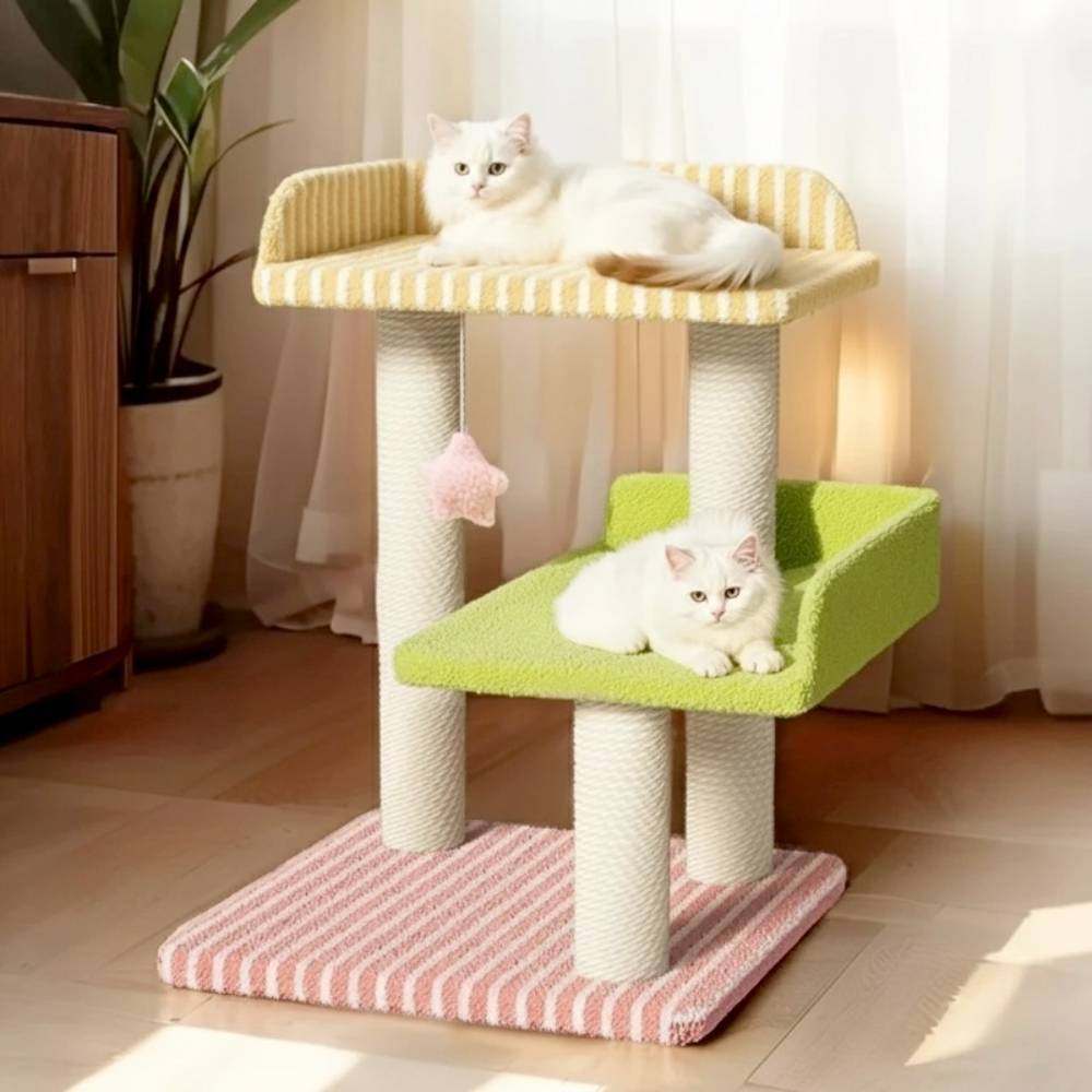 Tinduo 고양이 캣타워 3단 캔디 컬러 + 넓은 안전 펜스 플랫폼 + 면실 감김 스크래쳐 + 숨숨집 39,900원