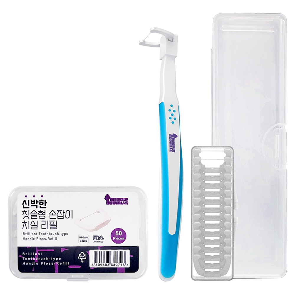 퍼플고릴라 신박한 칫솔형 손잡이 치실 블루 리필 14p + 리필 50p 세트, 1세트, 153mm 9,900원