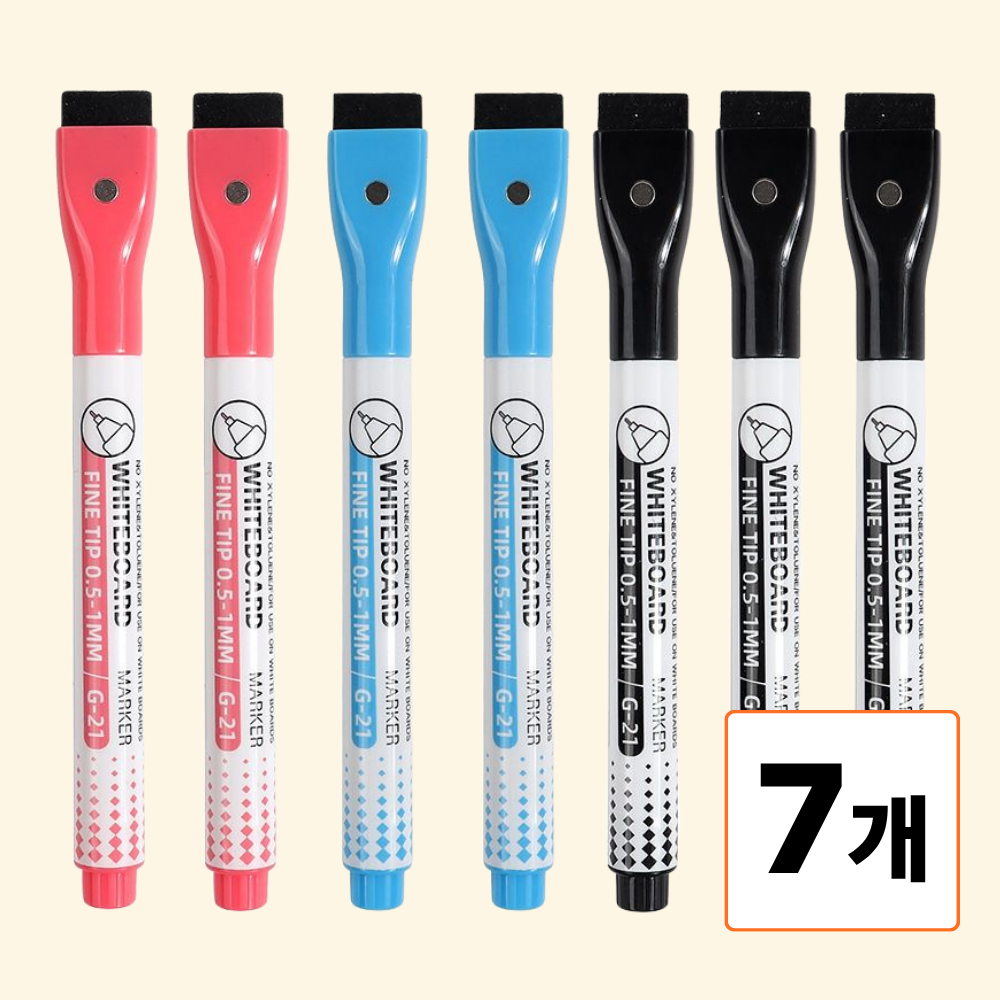 소소로이 얇은 화이트 보드마카펜 자석 얇은펜 마카펜 0.5mm 3색, 7개, 검정파랑빨강 11,000원