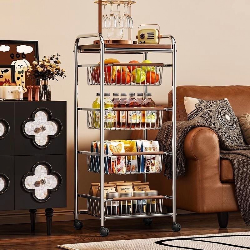 MRS 고급 트롤리 슬라이딩 이동식 다층 다용도 시스템 멀티 우드상판 튼튼한 철제 바구니 선반 정리 틈새수납장, 5단 62,000원