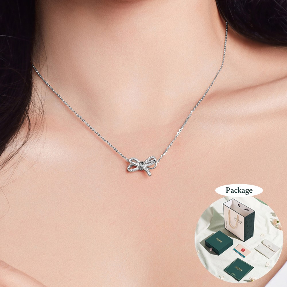 실버925 P01  리본 큐빅 여성 데일리 목걸이 네크리스 선물포장 26,900원