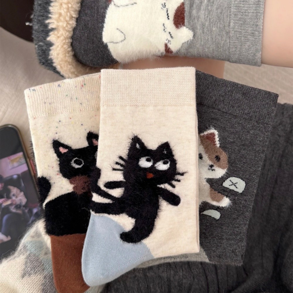 Banjiwu 여성 귀여운 고양이 겨울 양말 중목 양말 장목 양말 중목 양말 무압박 운동 패션 순면 양말 4족 세트 24,990원