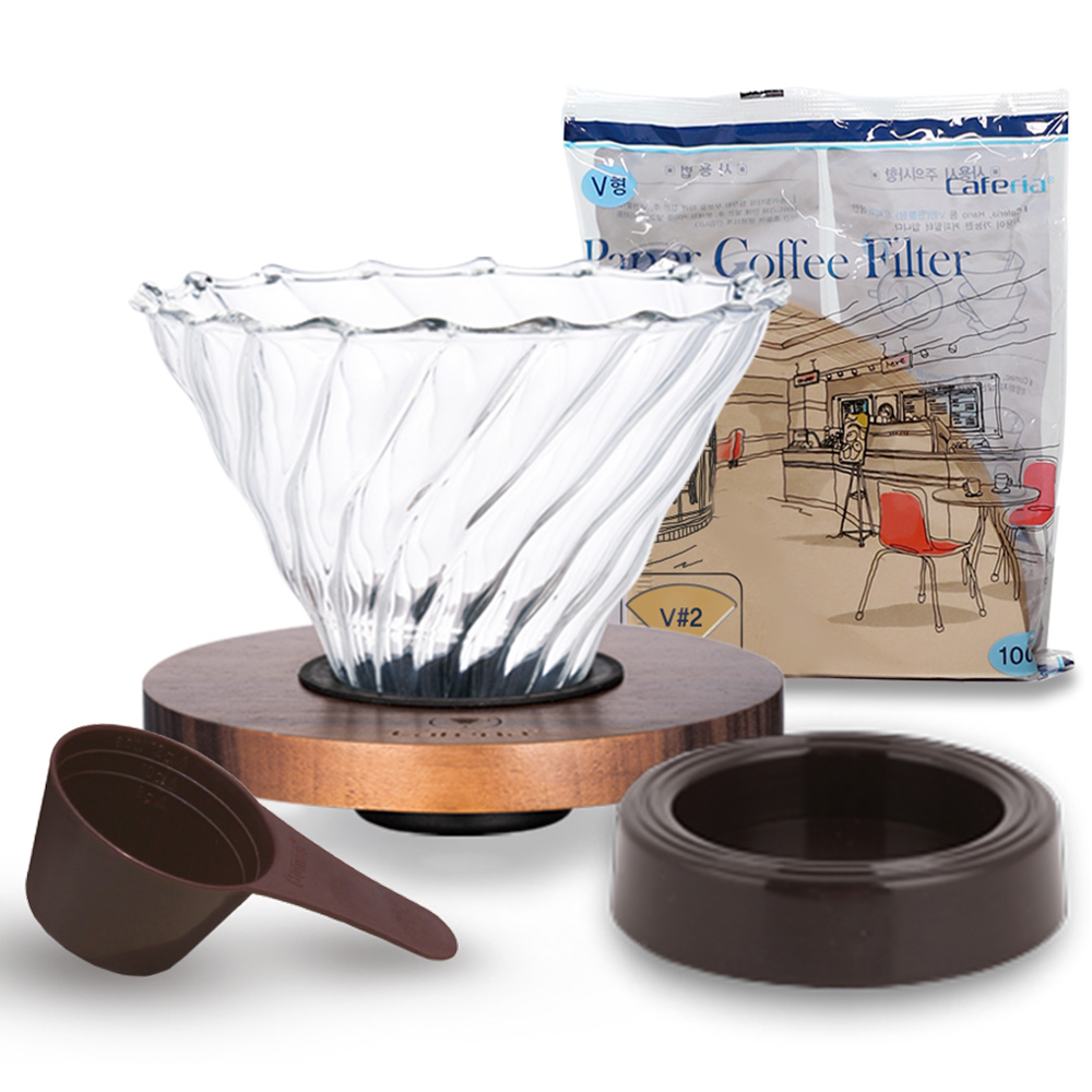 카페리아 호두나무 유리 커피드리퍼 V 2 CD3 + 여과지 CF2 + J1 + J2 세트 19,500원