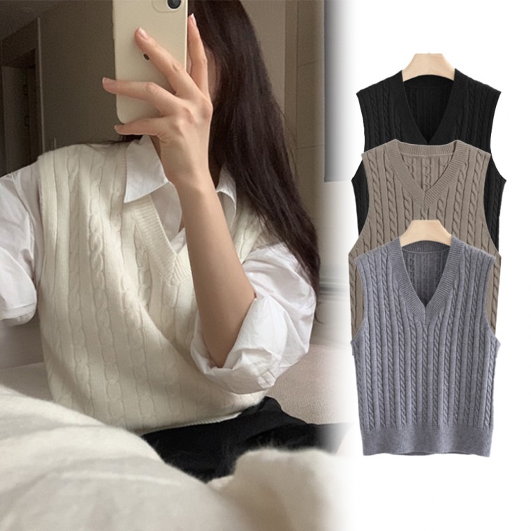 여자 오버핏 케이블 브이넥 니트조끼 가을 겨울 꽈배기 조끼 베스트 25,030원