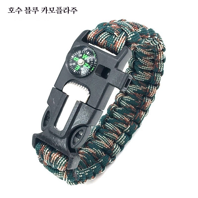 5합1 다기능 생존 팔찌 호루라기 나침반 파이어스틸 포함 캠핑 등산에 적합 10,400원