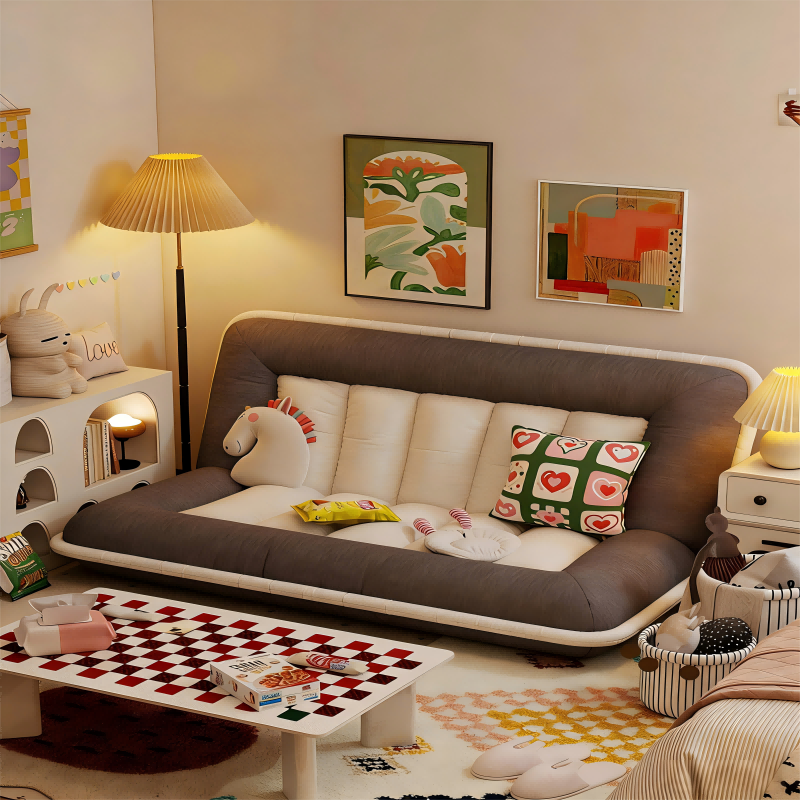 BYOU 접이식 소파베드 각도조절 멀티레벨 리클라이너 2인용 원룸 쇼파베드 쿠션세트 148*125cm, 크림화이트 + 딥그레이 165,900원